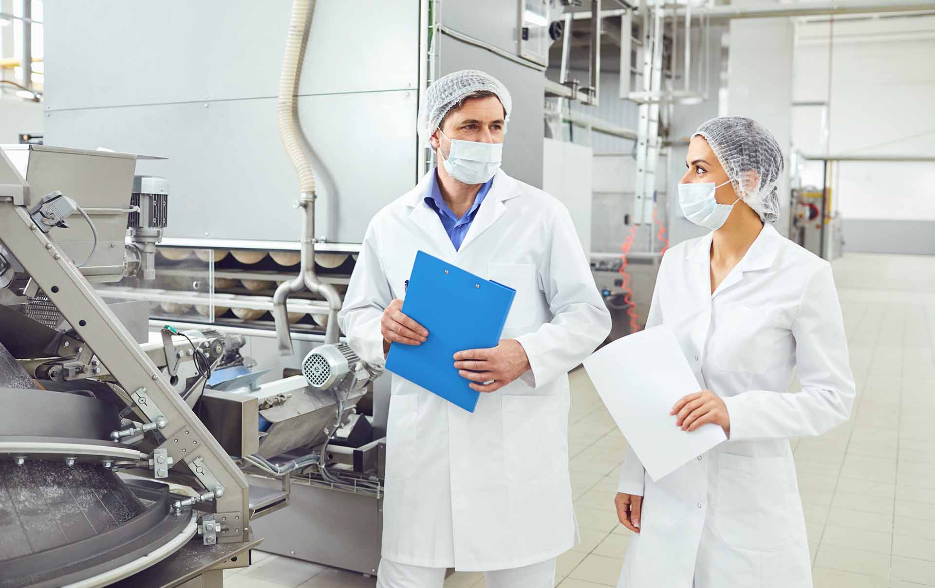 Spanish production line with stainless conveyors under QA inspection